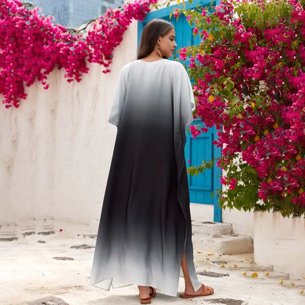 Tenue de plage décontractée, robes de plage, col en V, manches courtes, adt fit avec fente latérale pour les vacances, maillot de bain de voyage