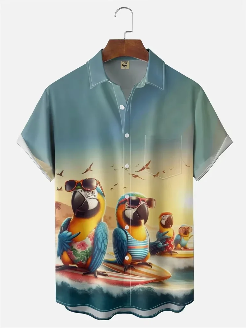 Funny Parrot 3d Print Hawaiian Shirt For Men Clothing Fashion Casual Beach Shirts Hawaii Blouse Vocation Button Shirts
