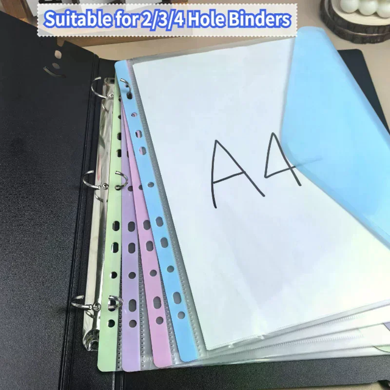 

A4/Long File Bag Loose Leaf Transparent Data Book 11Hole File Organizer Mixed Color Binder Pouch