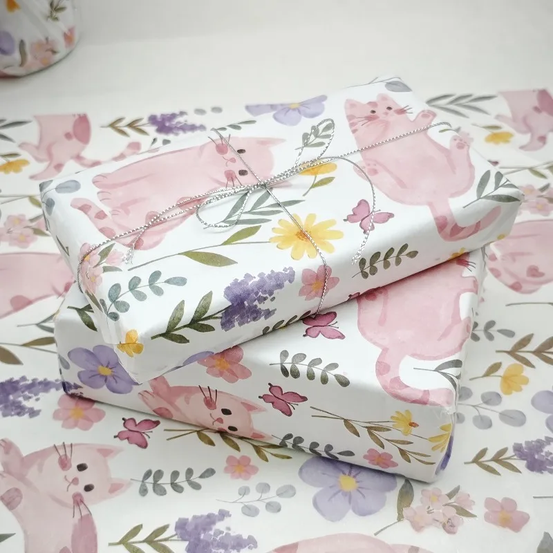 10/20/50 ورقة من ورق تغليف الهدايا بنمط زهرة بوش القط، ورق تغليف الهدايا مقاس 20 × 14 بوصة. لحفلات الزفاف وأعياد الميلاد