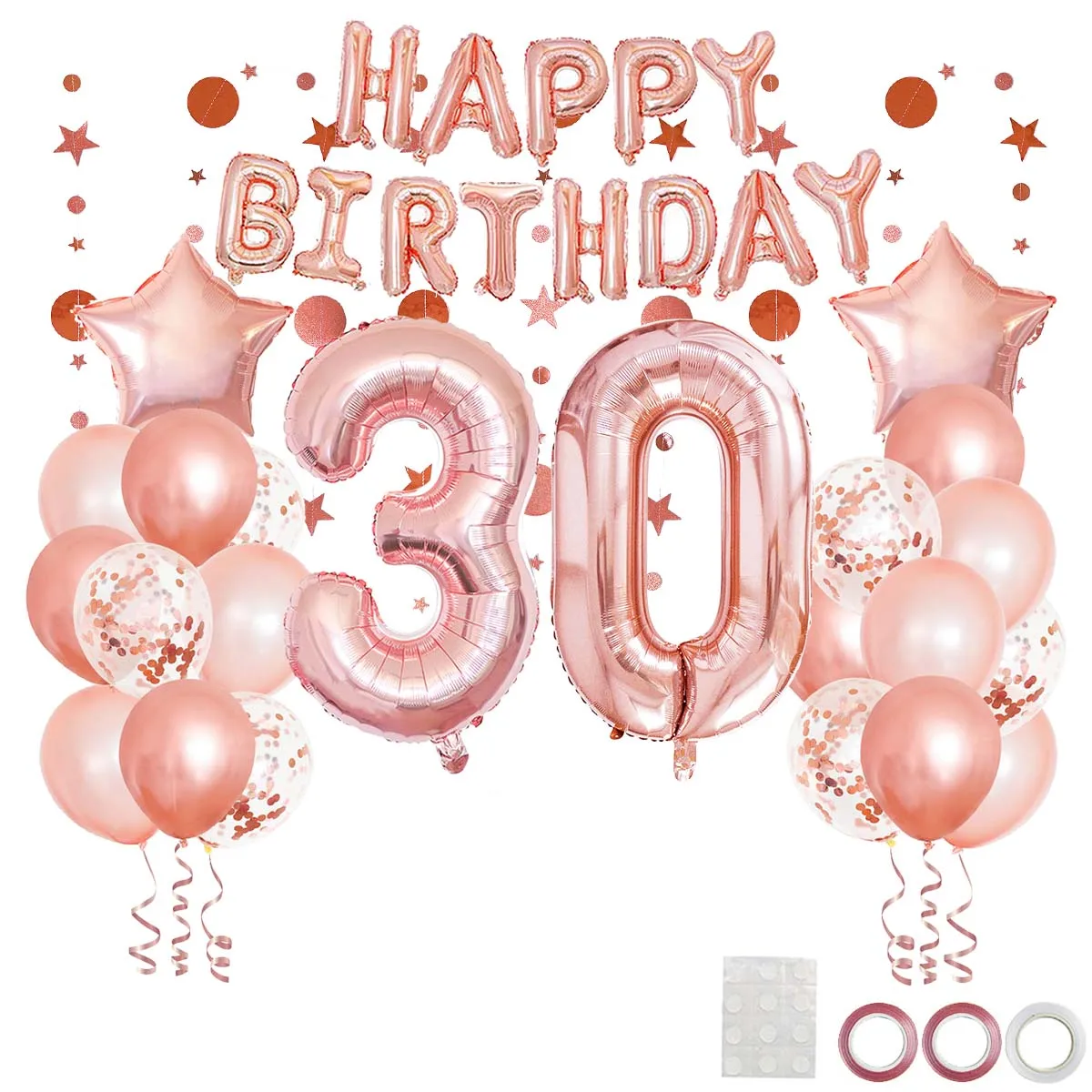 41pcs Rose Gold Mixed Balloons 30th Birthday Party Decorations Thirty 30 Years Old Woman Happy Birthday Decor