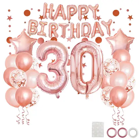 41pcs 로즈 골드 혼합 풍선 30 번째 생일 파티 장식 30 30 세 여자 생일 축하 장식