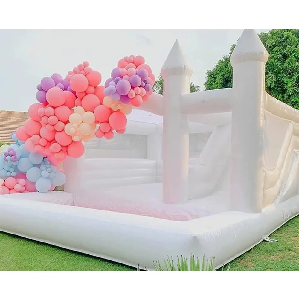 

15FTx15FT White Bounce House Iatable Slide And Ball Pit, (Sturdy PVC) Large Jumper Bouncy Castle With (950W Blower), Wedding,