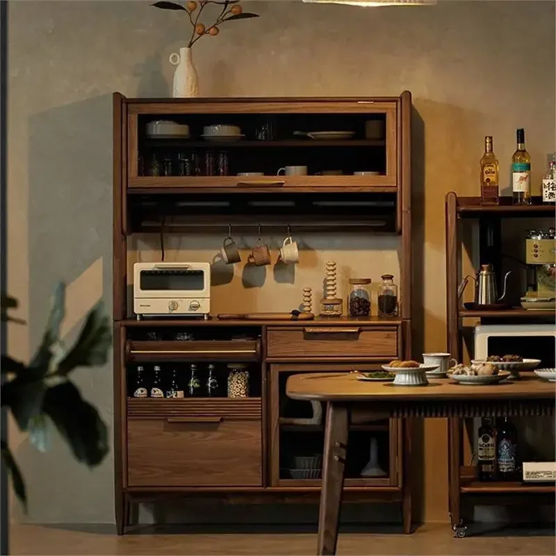 Nordic Japanese-style black walnut dining side cabinet, kitchen cabinet, small apartment integrated cabinet, simple restaurant