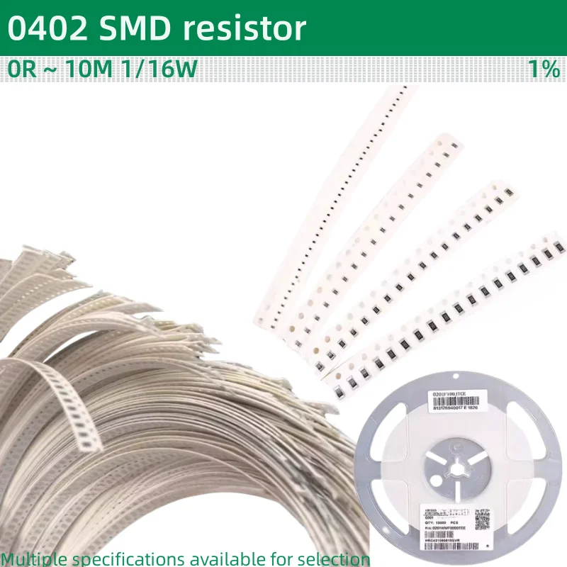 Lot de 100 résistances SMD 1% 0402 0R ~ 10M 1/16W 0.1 1 10 22 100 150 220 330 ohm 1K 2.2K 10K 4.7K 1R 10R 100R 150R 220R 330R 1, 100 pièces M