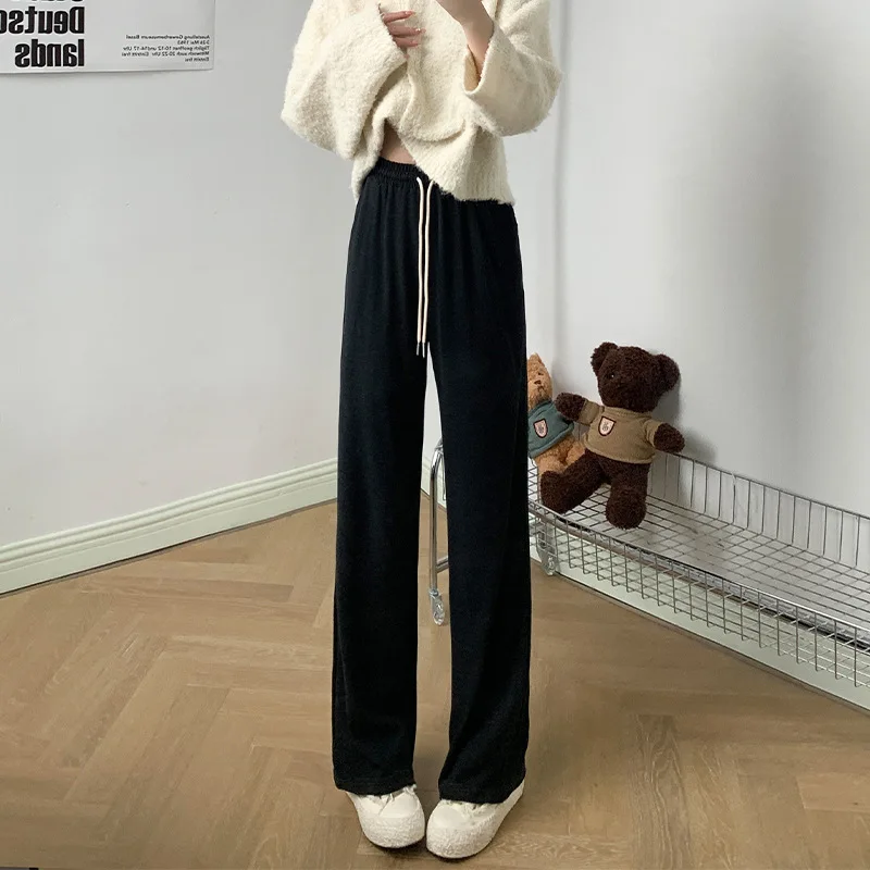 

Y2K Clothes Women Black Drawstring Sport Trouser 2023 Spring High Waist Wide Leg Pants Loose Pants Mujer Female Full Length P006