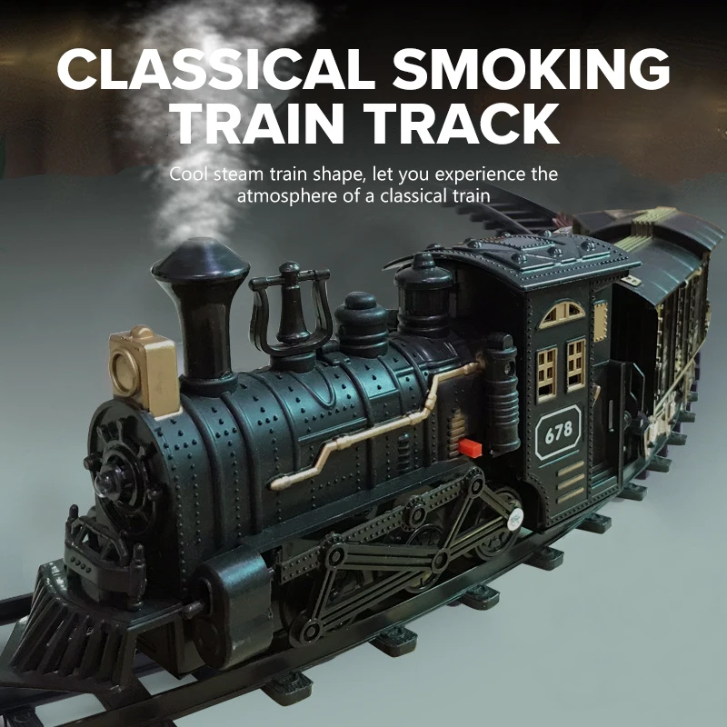 RC Train Classical Smoking Electric Train Set Track Retro Steam Christmas Train Simulation Model Exquisite Souvenir Children Toy