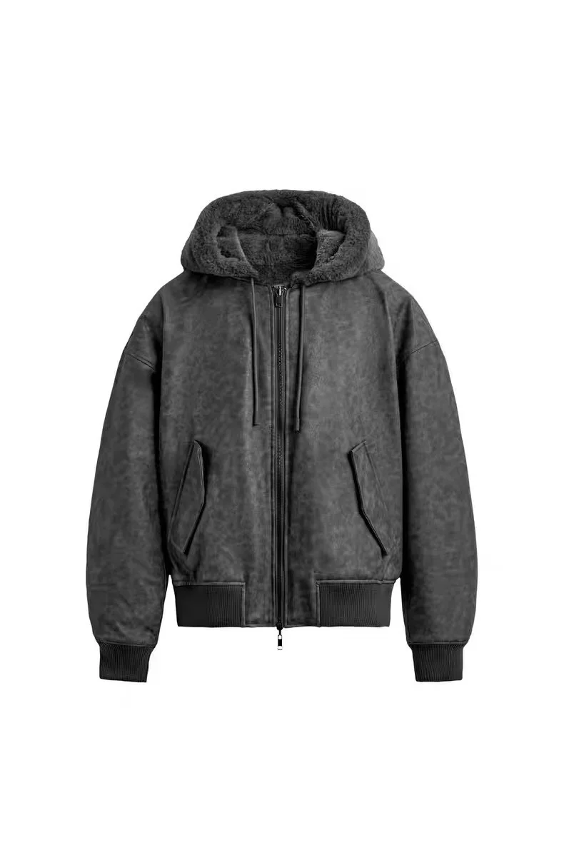 2026 New American Retro Reversible Hooded Jacket for Men Winter Thick Warm Men's Zipper Hoodie Sweatshirt Y2k Streetwear Coat