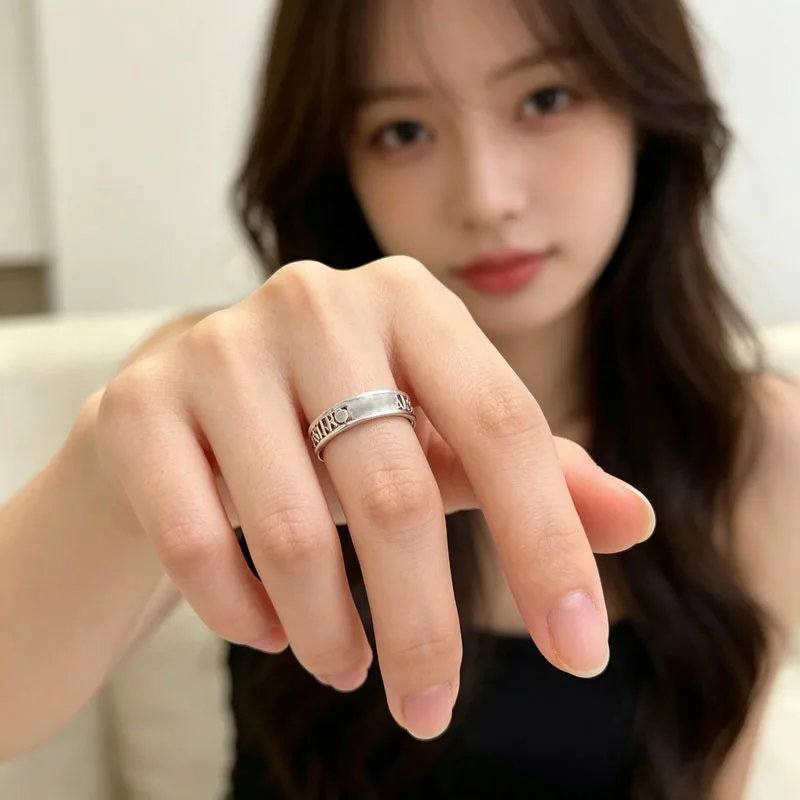 Openwork Letter Band Ring Alloy Punk Statement Jewelry for Women Men Hip Hop Style Gift
