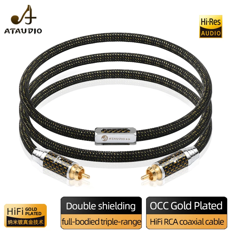 ATAUDIO RCA Digital Audio Coaxial Cable Hi-end OCC Gold-plated Core RCA to RCA Male Stereo Cord HiFi Subwoofer Cable for Speaker