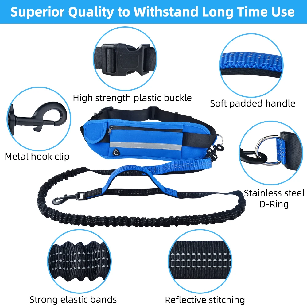 Hands Free Dog Leash Portable with Waist Bag Running Walking Dog Leash Retractable ElasticBelt Pet Leashes for DogsTraction Rope