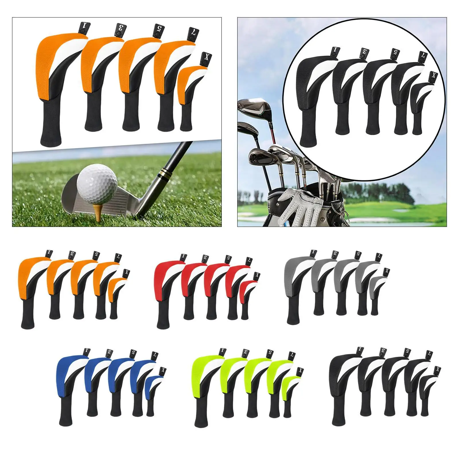 5x Golf Club Head Cover Fashion Golf Club Cover Golf Wood Headcovers Protective Sleeve for Outdoor Sports Adults Golf Supplies