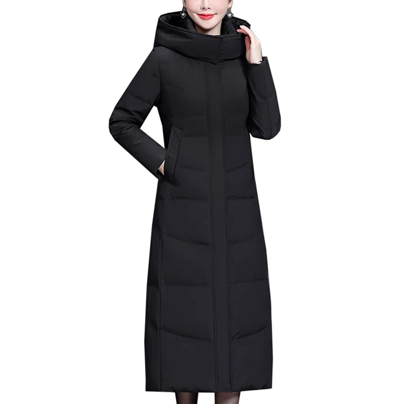 

Winter Womens Down Jackets Casual Hooded Long Coat 2023 new Black Long sleeved Down Jackets women