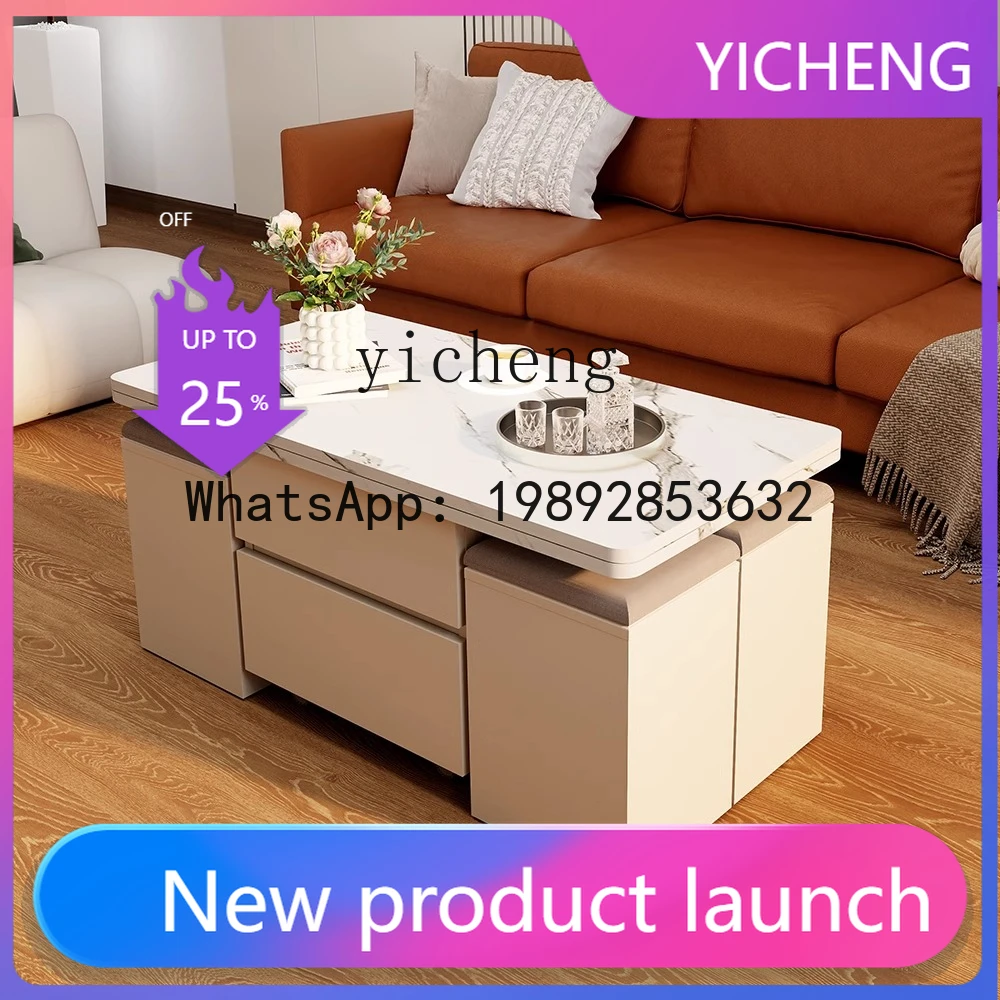 

LYY solid wood lifting coffee table with stool dual-purpose guest restaurant multi-functional folding dining table