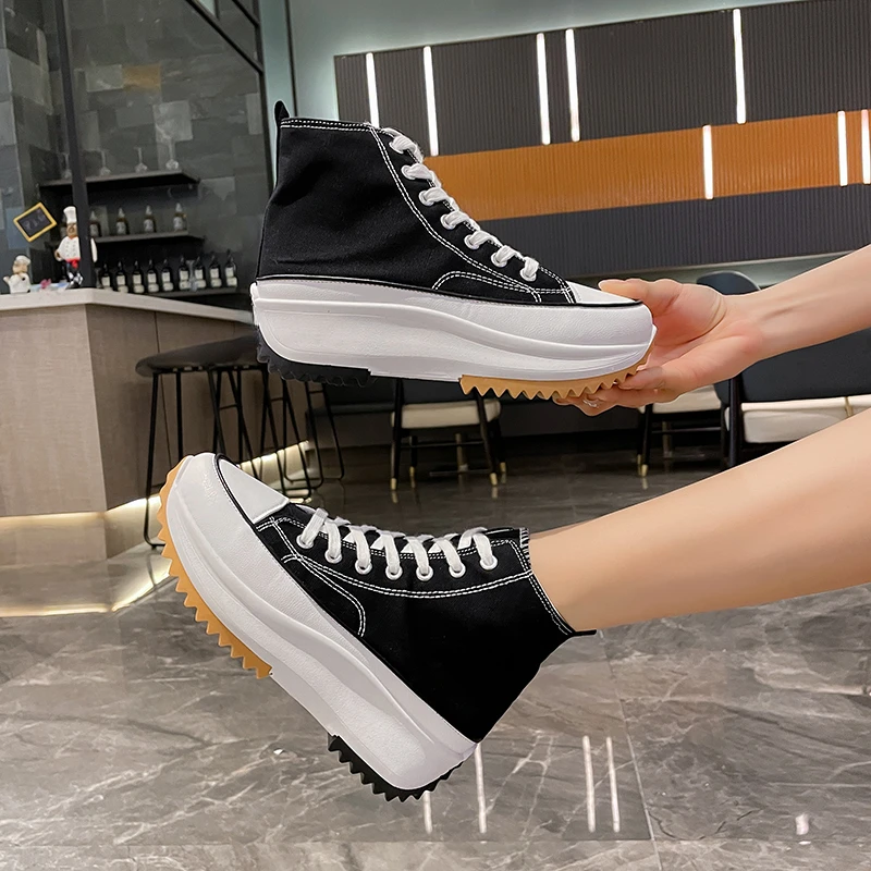 2023 Women\'s Sneakers Women Platform Canvas Shoes Fashion Canvas Skateboarding Shoes Women Lace-Up Canvas Classic Couple Shoes