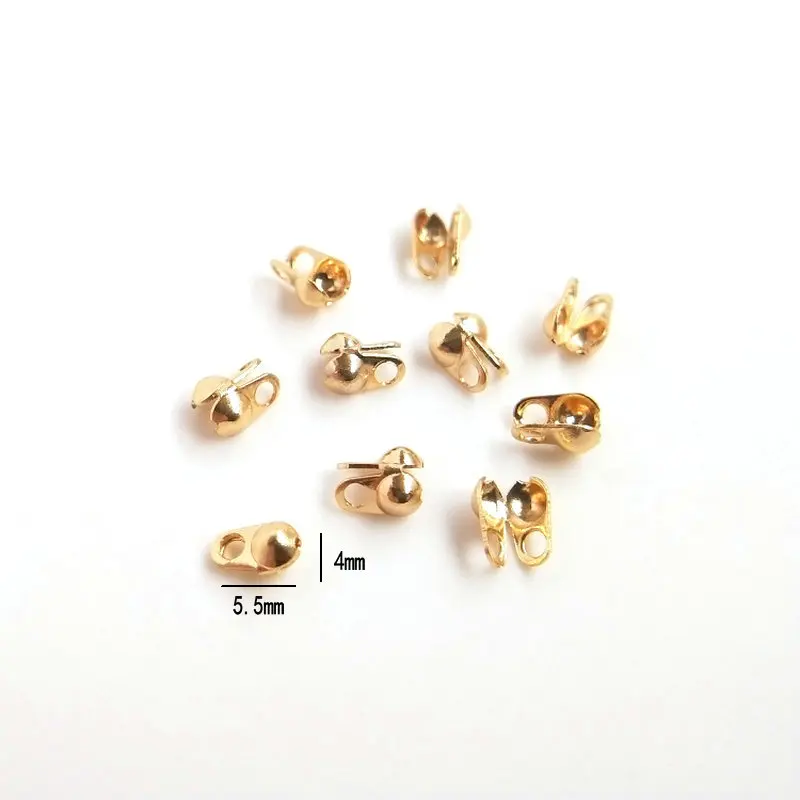 Fermoirs en laiton JOCover pour documents, boule en or JO14 K, perles, bijoux, fournitures de bricolage, résultats, 3mm, 4mm, 50 pièces