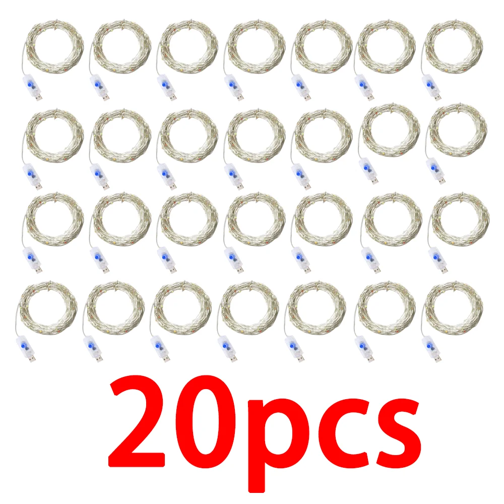 

20 шт. USB светодиодные гирлянды из медной проволоки, 8 режимов, гирлянды, водонепроницаемая гирлянда, сделай сам, свадьба, Рождественская вечеринка, садовый декор, огни