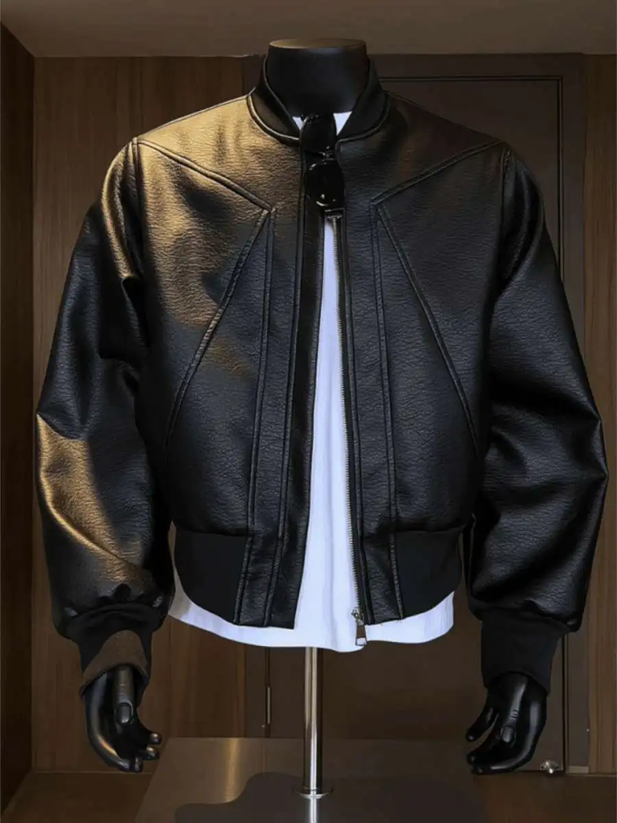 

Мужская куртка из искусственной кожи в американском стиле, свободного кроя, для мотоциклистов, в стиле High Street, бейсбольная, Cleanfit, осенняя мода