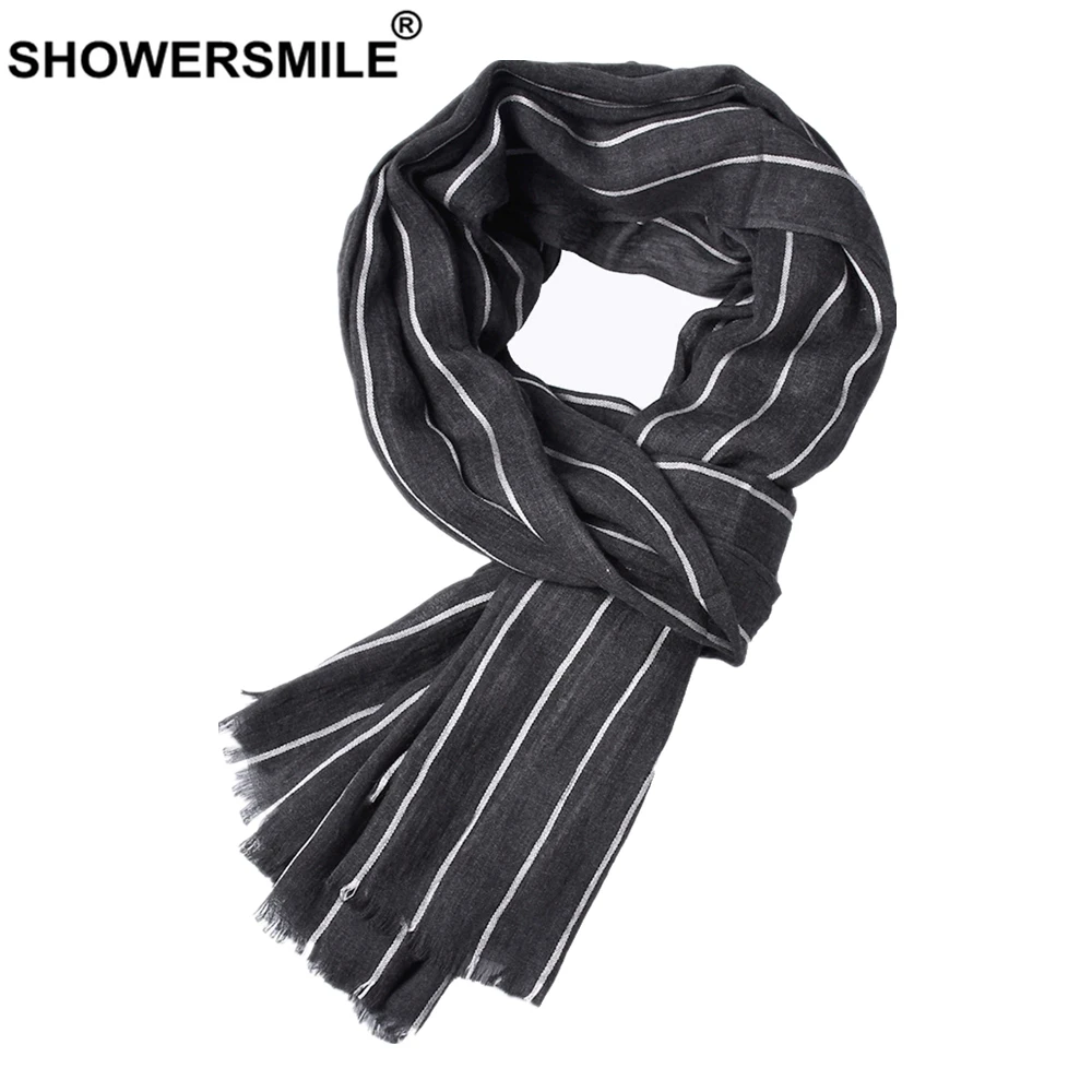 SHOWERSMILE Striped Men Scarf Fashion Warm Male Winter Scarf Blue Red Black Scarf Men Accessories 190cm*100cm