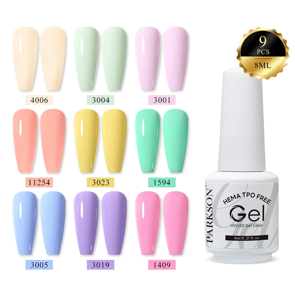 Parkson 9pcs Gel Nail Polish Set HEMA TPO Free Coffee Brown Red Semi Permanent Soak Off UV Gel Varnish For Winter Nail Supplies