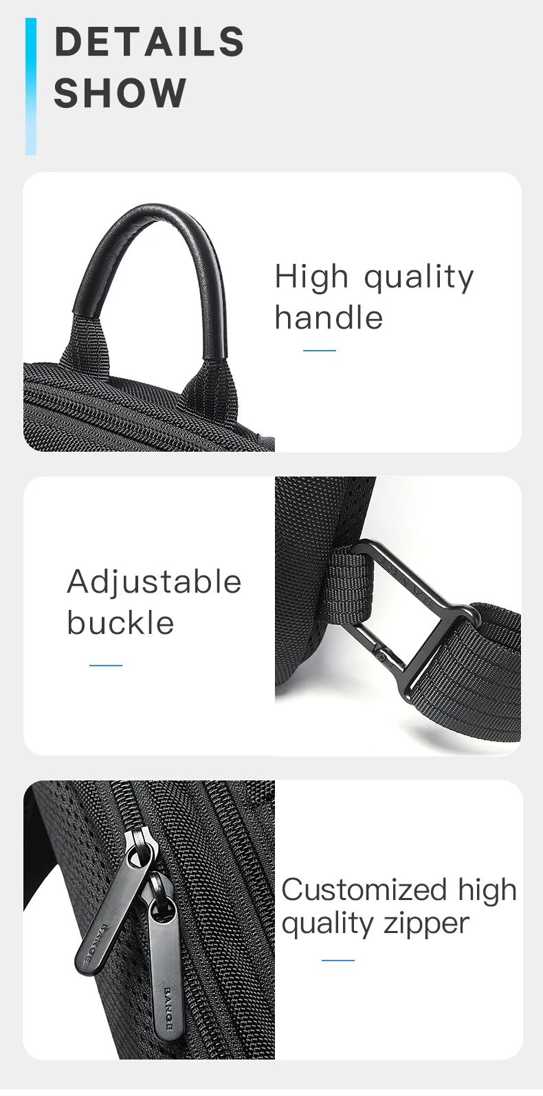 BANGE Neues Modell Class Song Herren Business Anti-Diebstahl Umhängetasche mit USB-Anschluss, Leichte Outdoor Herren Crossbody Brusttasche – Detail 12