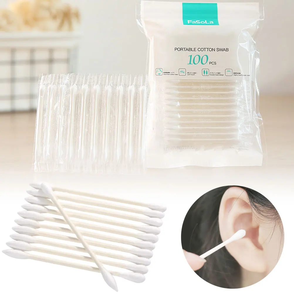 

500pcs Disposable Double Head Cotton Swab Makeup Supplies Women Makeup Cotton Buds Tip Ear Clean Tools ( in a Package, 5 P