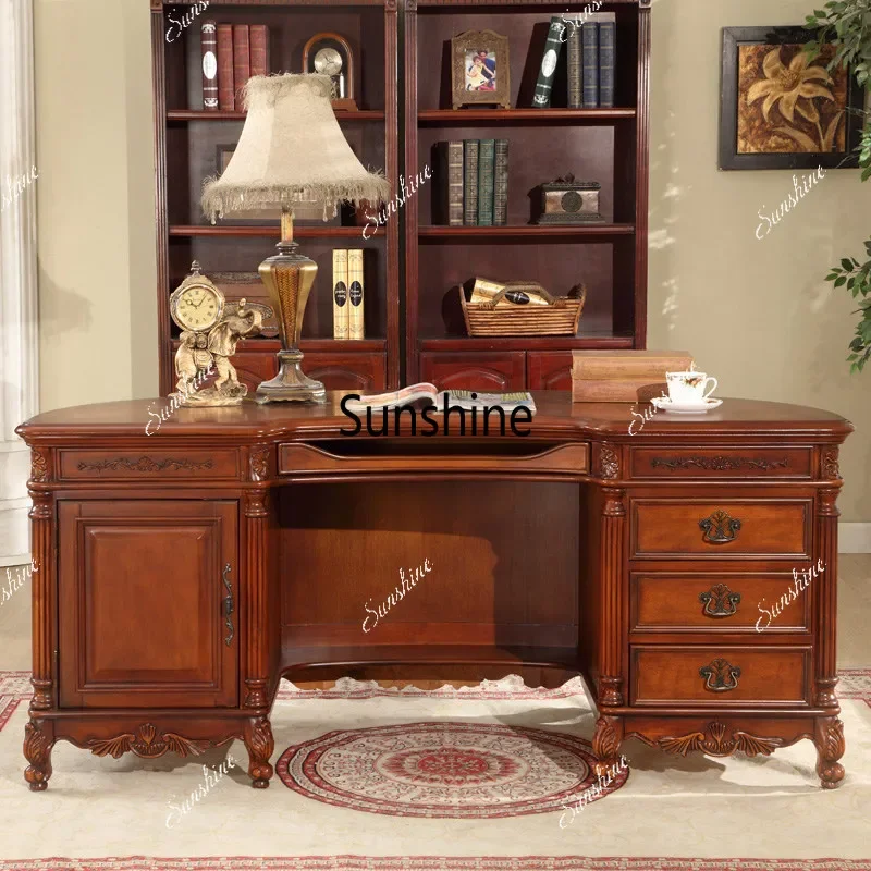

American desk, solid wood boss desk, European semi-circular curved computer deskTJ