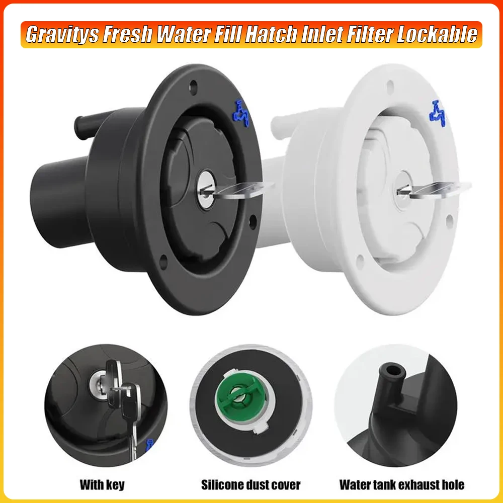 

Гравитации, заполняющий люк для пресной воды, впускной фильтр, запираемый для автофургонов, лодок, кемперов, прицепов, черные аксессуары для караванов, аксессуары для автофургонов