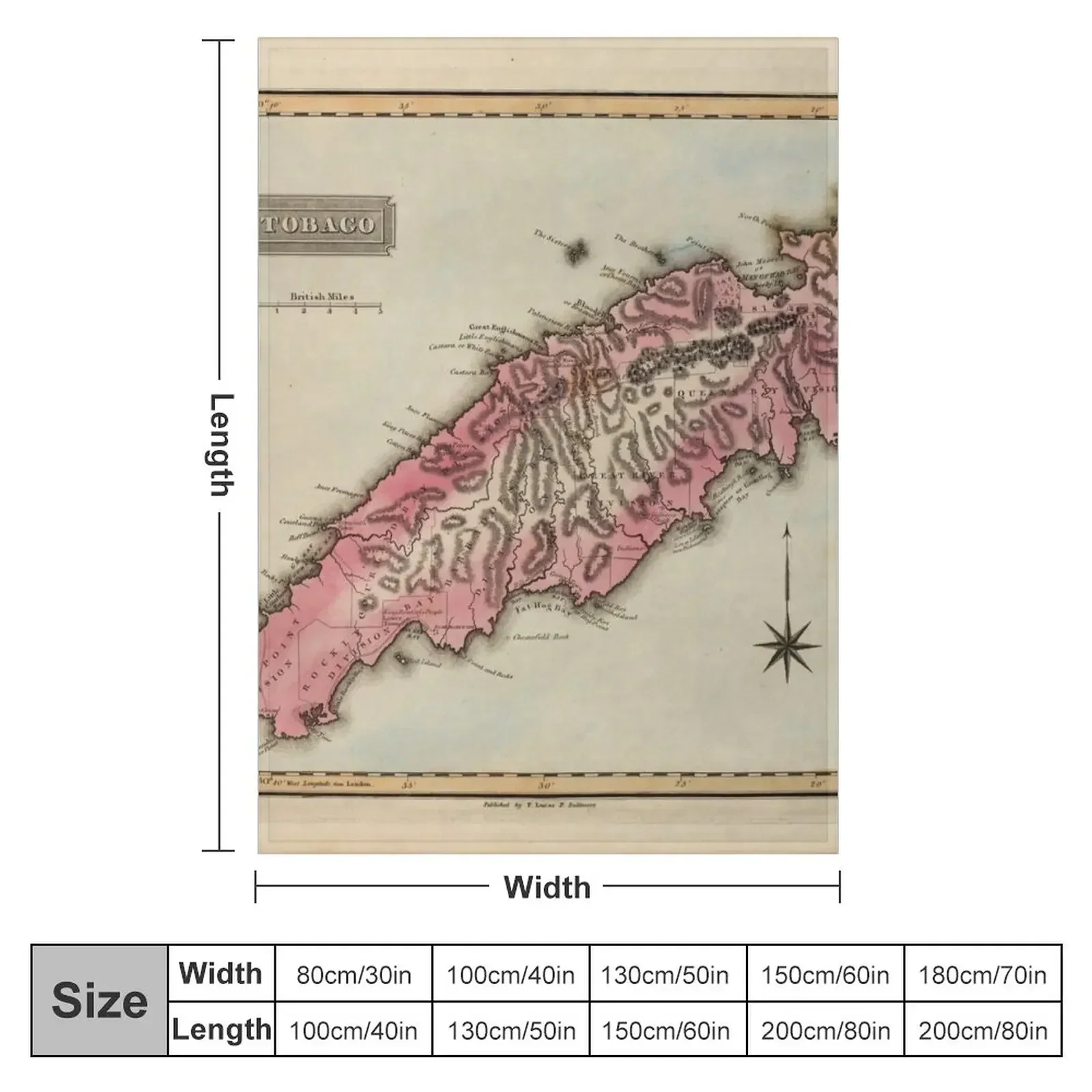 Vintage Tobago Island Map (1823) Throw Blanket Baby Decoratives Blankets