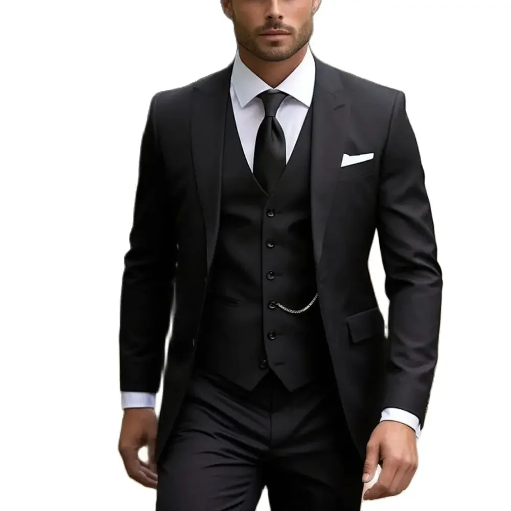 New Black 3 Piece men suit Fashion Tuxedo Peak Lapel Single Breasted costume homme Casual Business Male Clothing Chic Mens Suits