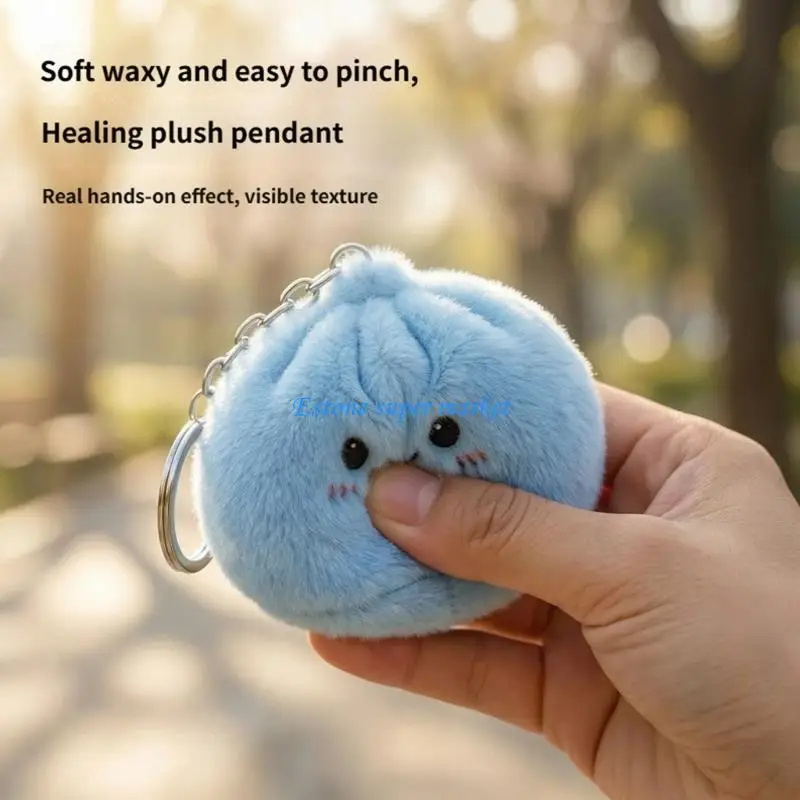 090B Dumpling Shaped Keyring Keychain Soft Plush Sensory Relaxation Toy