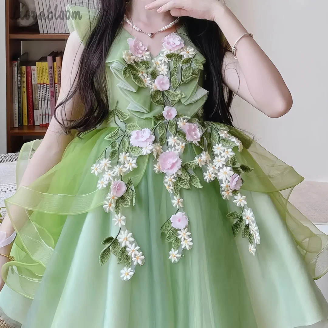 

Girls' Designer-Style Forest-Themed Tulle Gown 3D Floral Flower Girl Dress Wedding Party Attire Dress свадебное платье