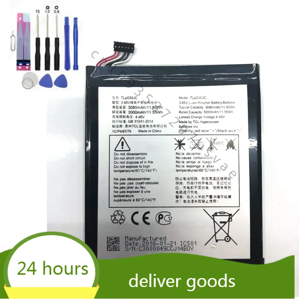 3.85V 3080mah 11.86wh  battery for TLP030JC Alcatel One Touch A3 XL 9008 9008X 9008D Mobile Phone Batterie+TOOLS