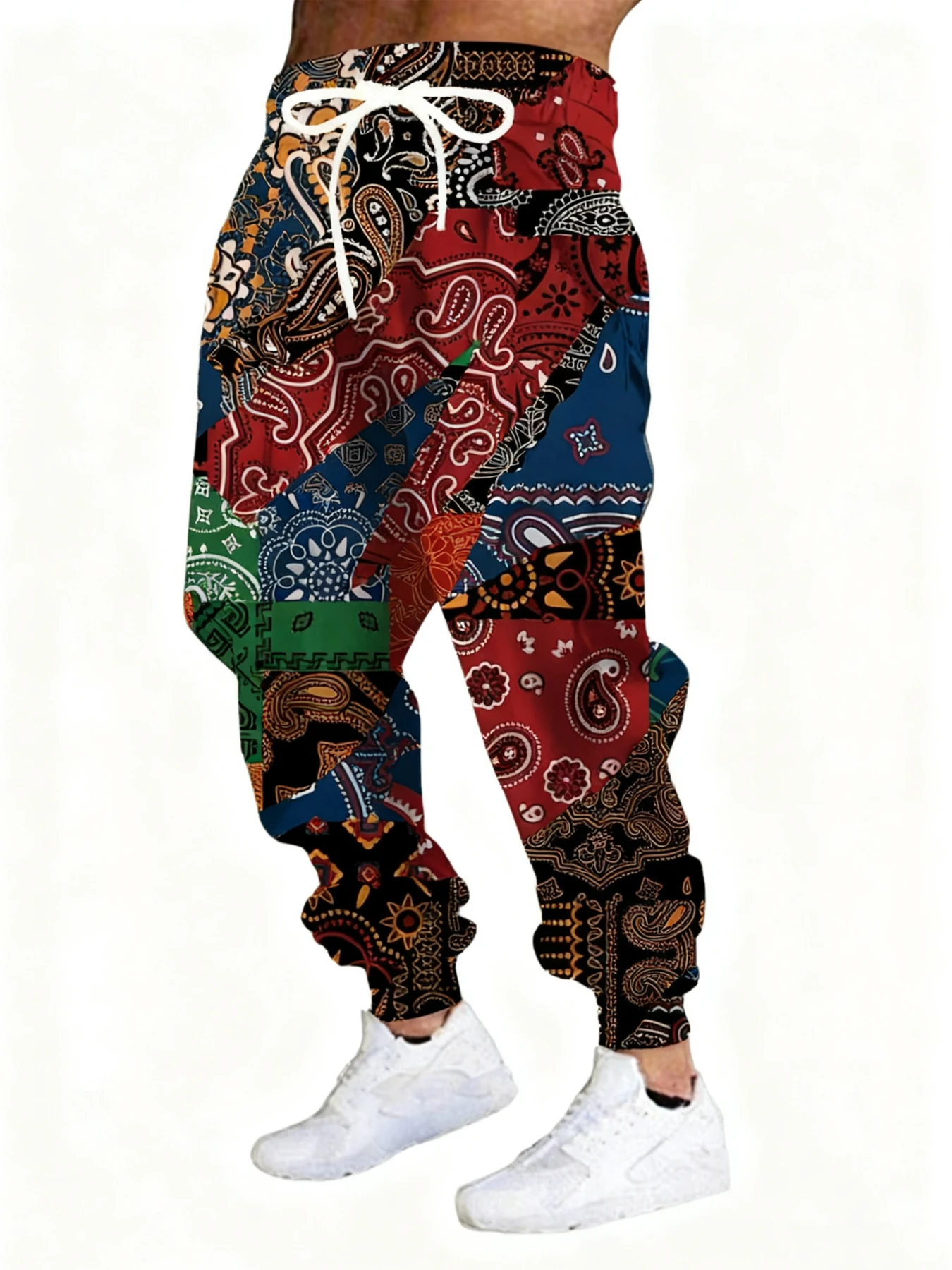 

Новые мужские повседневные брюки с 3D винтажным принтом, уличные дышащие спортивные брюки, стильные уличные брюки на шнурке, мужские брюки с манжетами