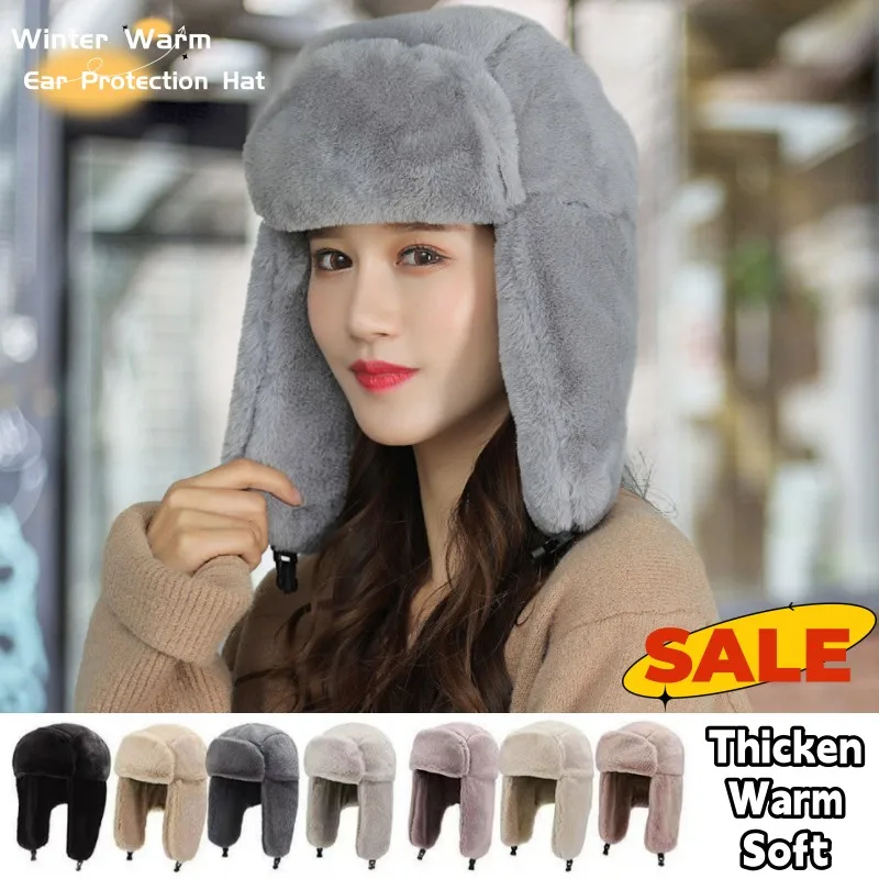 Novo inverno quente grosso pelúcia bombardeiro chapéu para homens mulheres russo ushanka neve bonés earflap bonnet inverno quente trapper chapéus à prova de vento