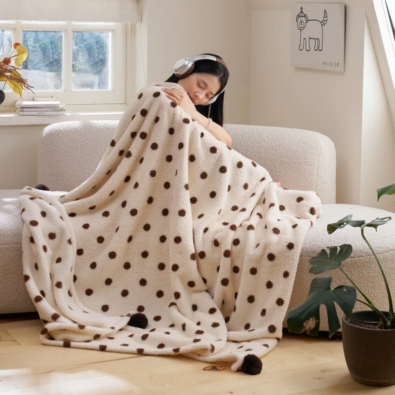 Nordic Dove Snow Grain Fleece Blanket Autumn Winter Multifunctional Pompom Throw Cover Shawl Warm Soft for Couch Bed