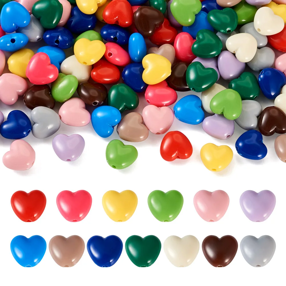 

130Pcs 13 Colors Opaque Acrylic Beads Heart Loose Spacer Beads Mixed Color for DIY Earring Necklace Craft Jewelry Making