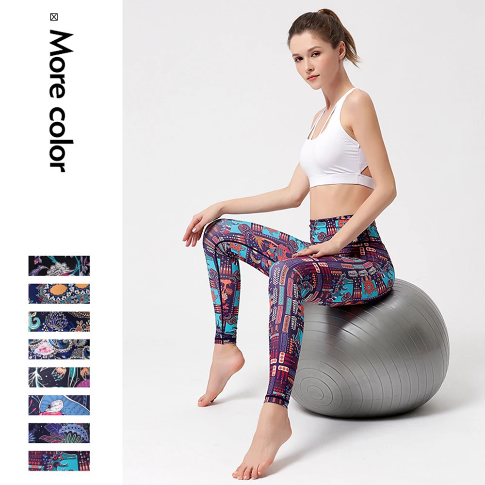 

Fashion Women Painted Leggings Colorful Pattern Letter Flower Sports Yoga Pants Fitness High Waist Elastic Tights Printed Capris