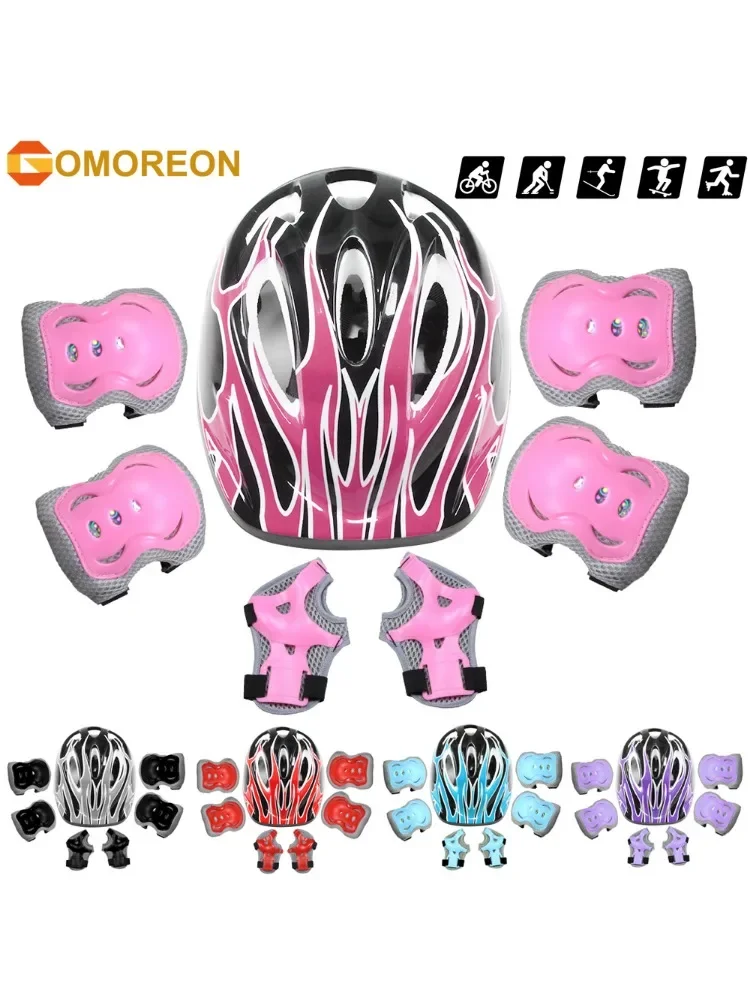 AliExpress GOMOREON Kids Bike Helmet for Girls Boys Ages 3-10 with Wrist Guard and Knee Elbow Pads Adjustable Protective Gear for Skating Cycling