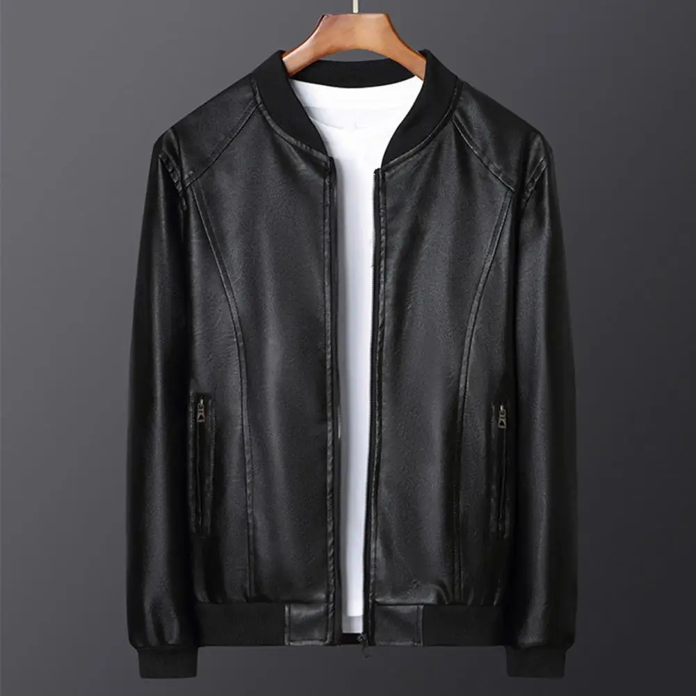 Artificial Leather Men Jacket Men Solid Color Jacket Stylish Men's Faux Leather Jackets for Sports Office Parties for Autumn