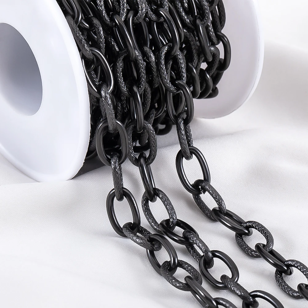

1M Black Stainless Steel Frosted Cross Oval Link Chains Heavy Chunky Hip Hop Punk Chain DIY Men Jewelry Making Material Necklace