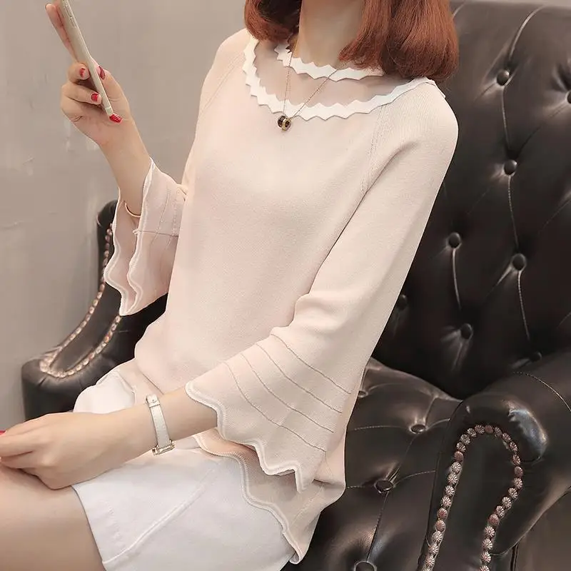 Casual Ice Silk Knitted Sweater Women\'s Summer New Loose Short Solid Hollow Out T Shirt Tops 3/4 Sleeve Elegant Fashion Clothing