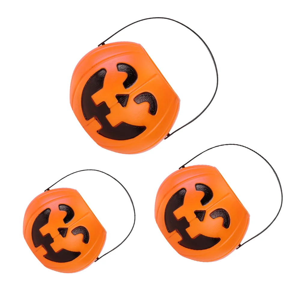 

3Pcs Halloween Pumpkin Buckets Orange Candy Barrel Portable Pumpkin Shape Bucket Party Decor Kids Gift Holder Halloween Pendant