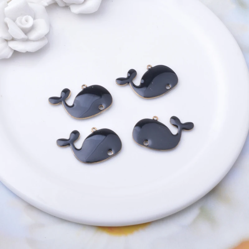 6 Stück Kupfer-Emaille-Delfin-Anhänger, beidseitig mit Öltropfen-Motiv, Verbindungsstück für DIY-Schmuck- und Ohrringherstellung – Detail 2