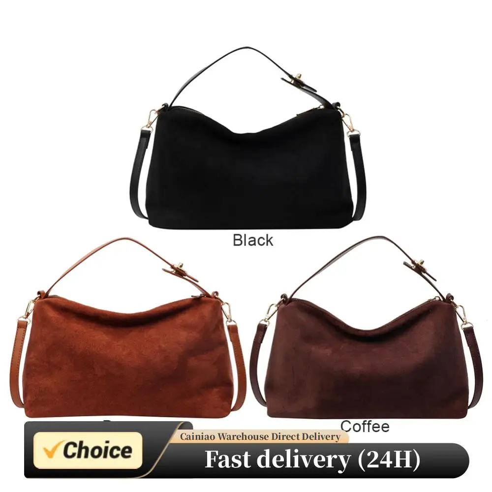 

Women Suede Shoulder Bag Adjustable Strap Crossbody Bag With Inner Pocket Satchel Purse Zipper Hand bags Casual Commuter Bag