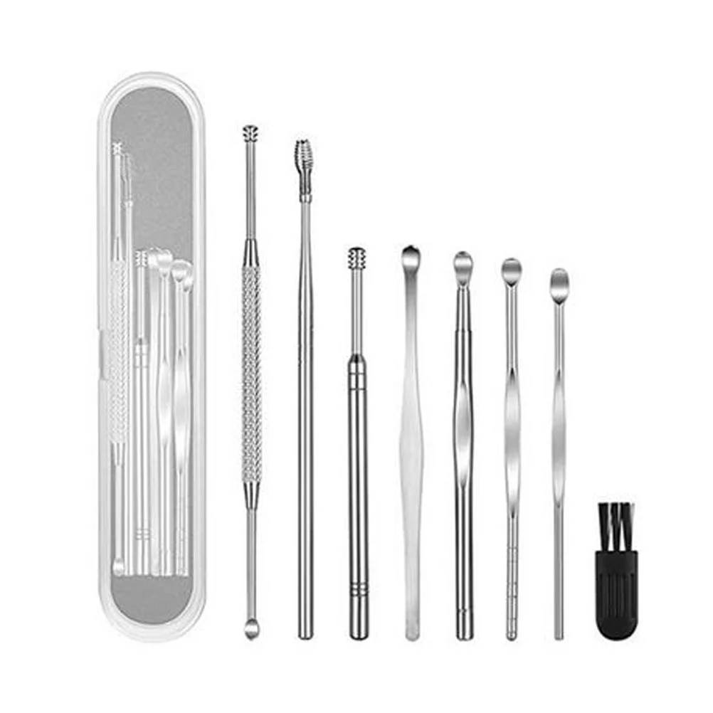 

8pcs Stainless Steel Ear Wax Remover Set For Ear Hygiene Durable Portable Skid Resistant Earwax Cleaner Tools Health