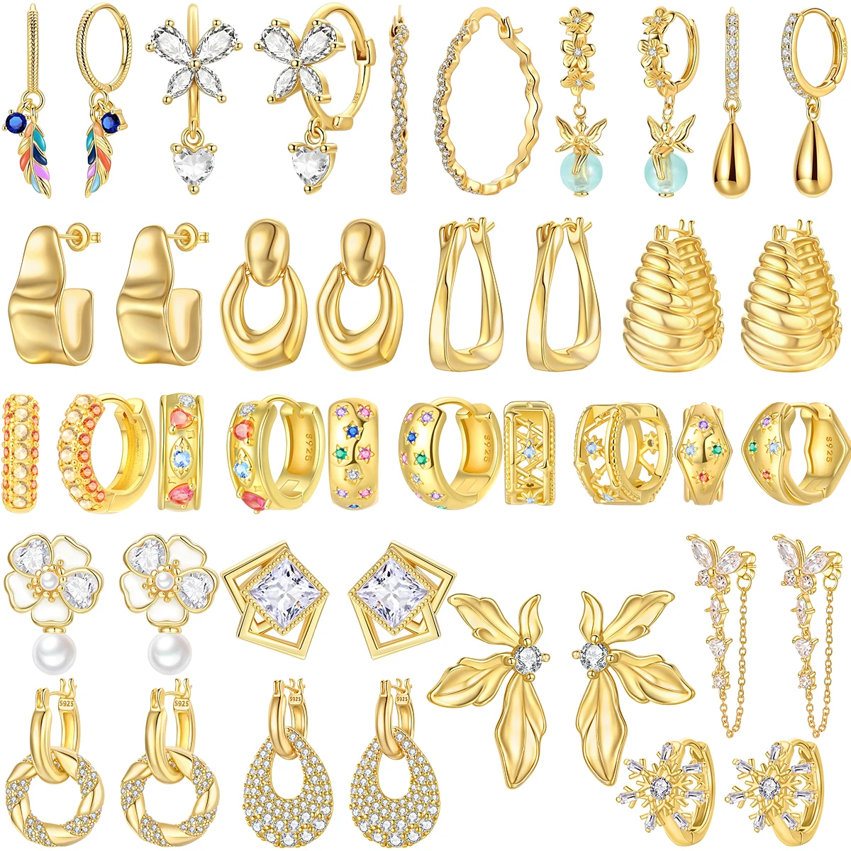 أقراط هوجي المتلألئة من الفضة الإسترليني عيار 925 أقراط ذهبية لامعة على شكل فراشة للفتيات أفضل هدية مجوهرات لعيد الميلاد