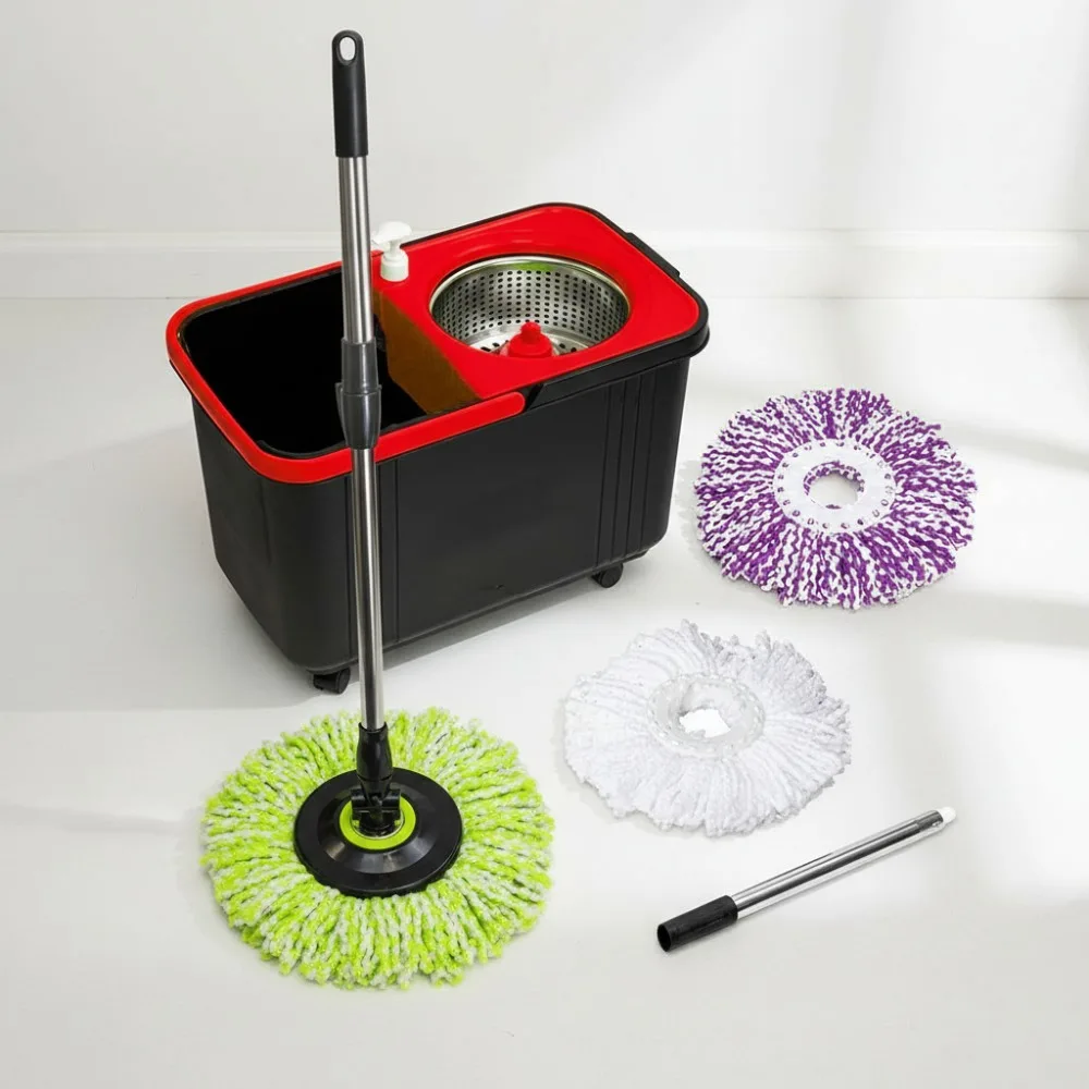

360° Spin Mop & Bucket Set - 3 Washable Microfiber Heads, Soap Dispenser - Effortless Floor Cleaning for Home & Office