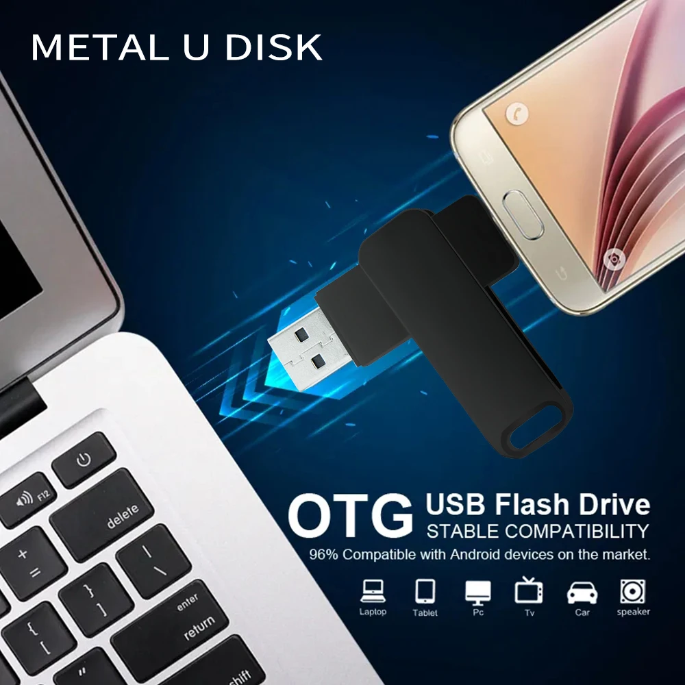 Pen Drive de memória portátil, Disco 2 em 1 U, USB 2.0, Interface Tipo C, Smartphone, Transmissão por Computador, Metal, 128GB, 64GB, 32GB