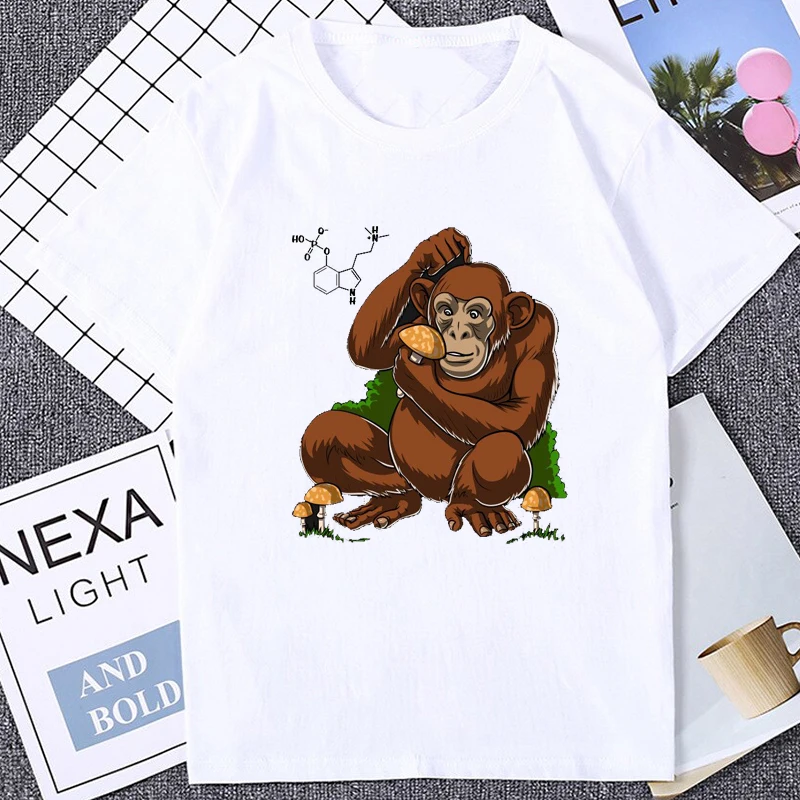 Hippie Shrooms Psychedelic Magic Mushrooms Mens Clothing Funny Orangutan Cartoon Graphic T Shirt Magic Mushroom Printed Tees